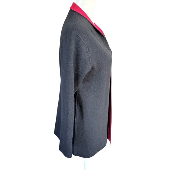 Talbots Petites black wool open cardigan sweater with red interior size PS - Picture 4 of 9